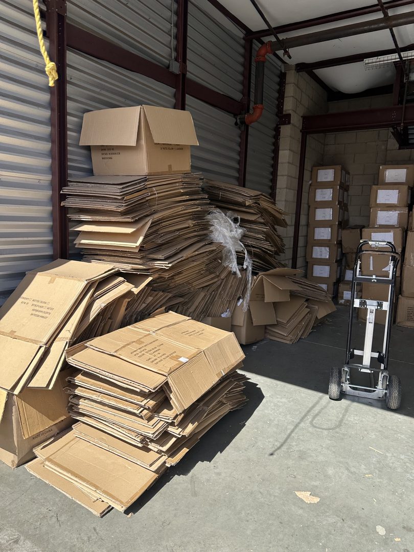 Real Delta stacked cardboard from a storage cleanout in Irvine, California