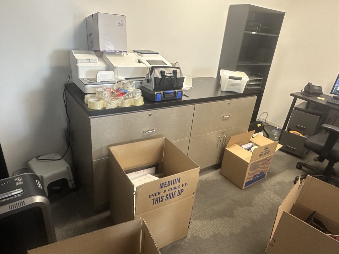 Real Delta office storage room mid-cleanout in Laguna Niguel, California